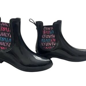Juicy Couture Black with Multi-Color Heart Graffiti Romance Rain Boot
